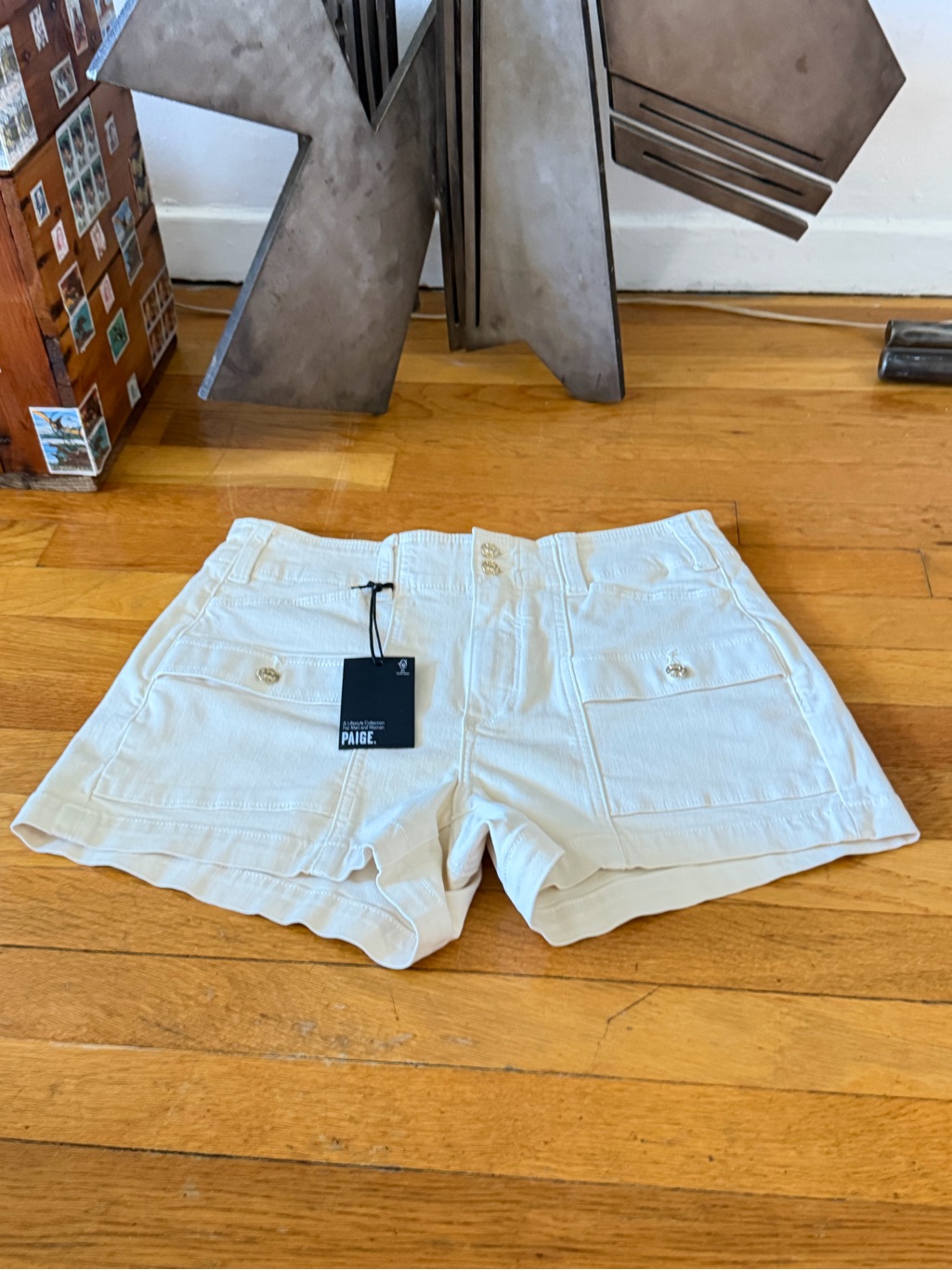Paige High-Waist Utility Shorts In Cream